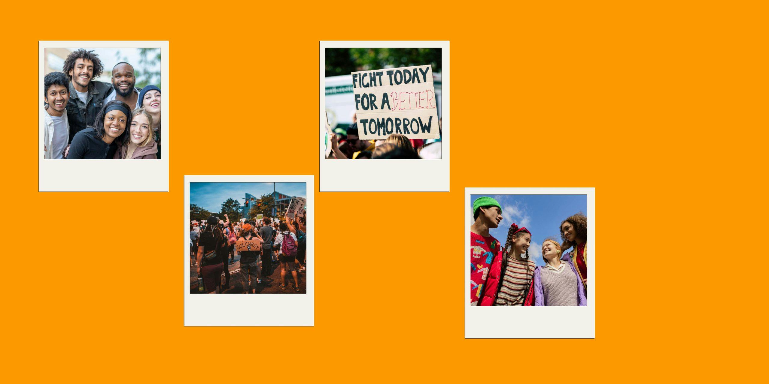 Bannerikuvat oranssilla taustalla.